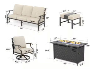 Black Metal Meshed 7 Seat 6-Piece Steel Outdoor Fire Pit Patio Set