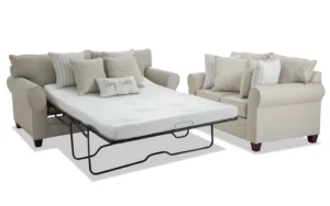 Laurel Beige 90'' Sleeper Sofa with Queen Gel Mattress & 65'' Loveseat