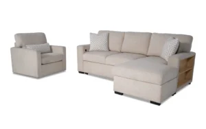 Playday Beige 93'' 3 Piece Right Arm Facing Pop-Up Sleeper Chaise Sectional with USB & USB-C Ports & Swivel Chair